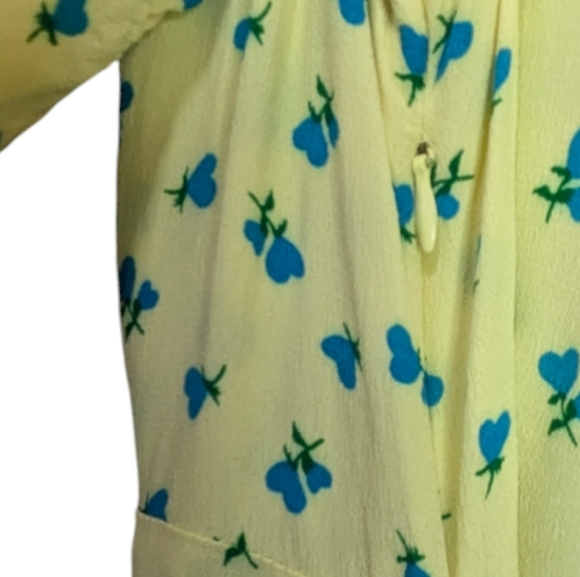 NWOT M&S Printed V-Neck Puff Sleeve Midi Tea Dress Yellow Blue - Picture 7 of 12